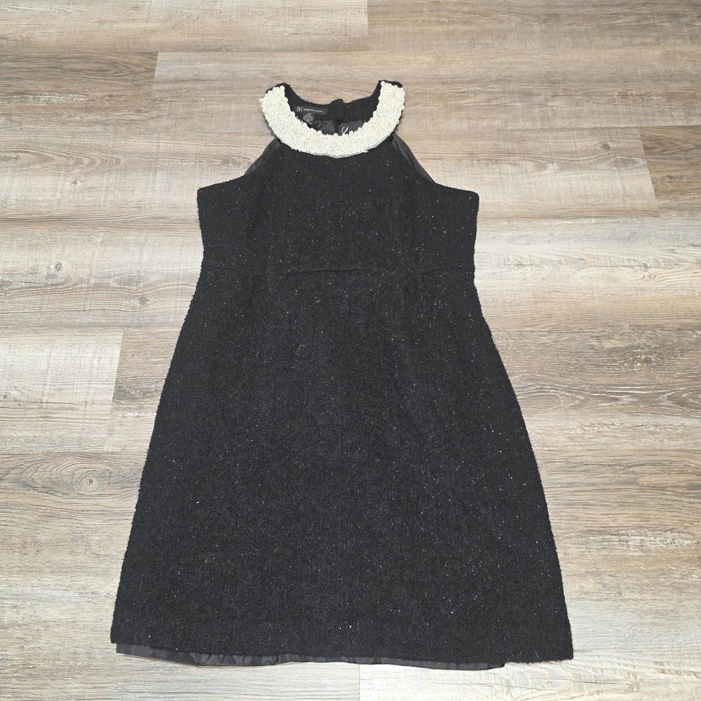 INC International Concepts Black Cocktail Dress Pearl Neck Sparkly Size 12